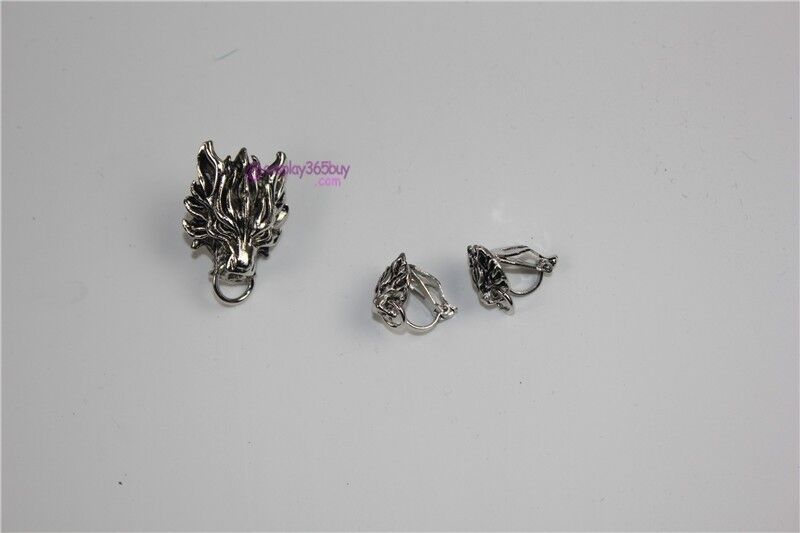Final fantasy VII Cloud wolf Pin wolf 2 head pins and 1 pair of earrings