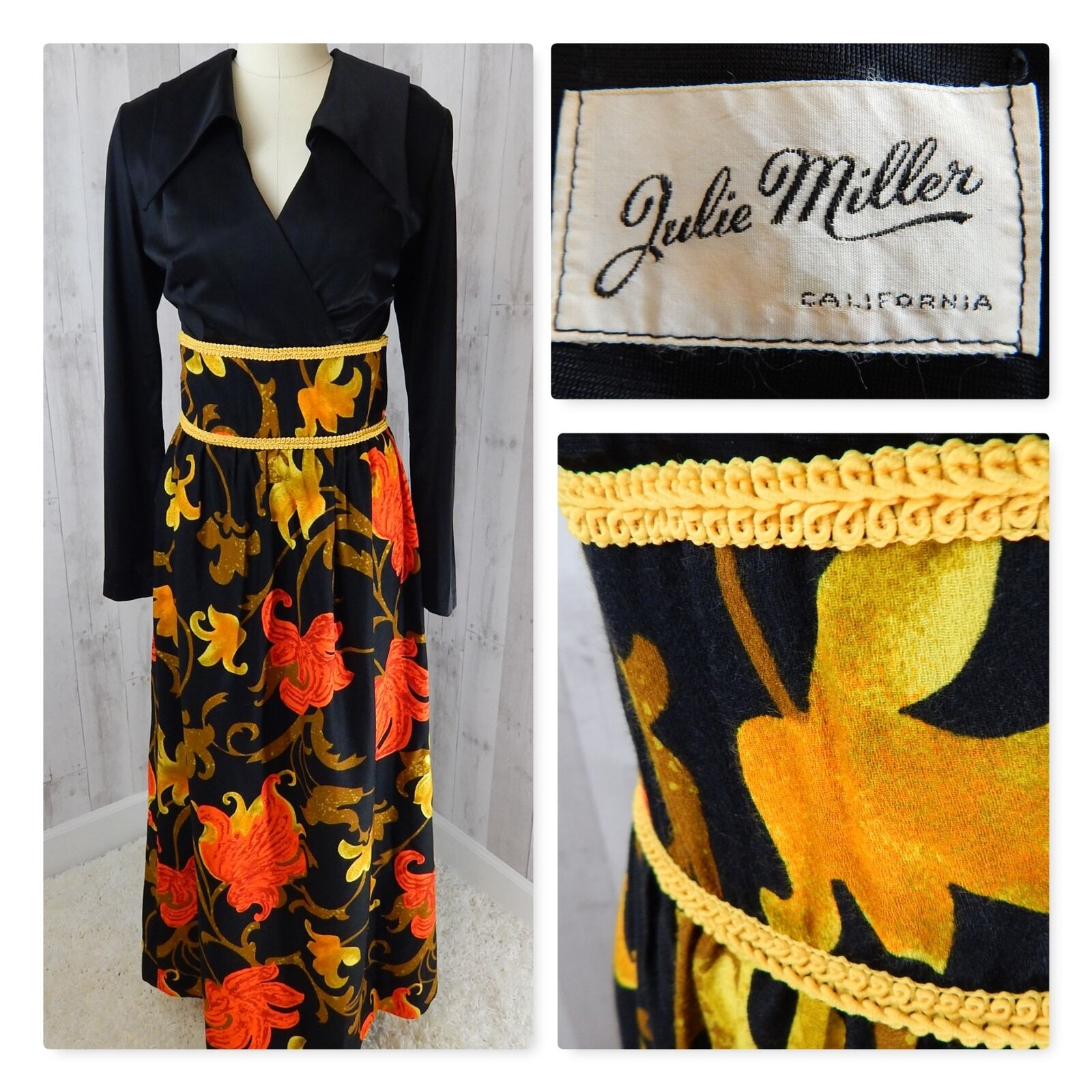 1970s True Vintage DRESS~BRIGHTLY COLORED FLOWERS MOD MAXI POLY GOWN~BOHO S/M