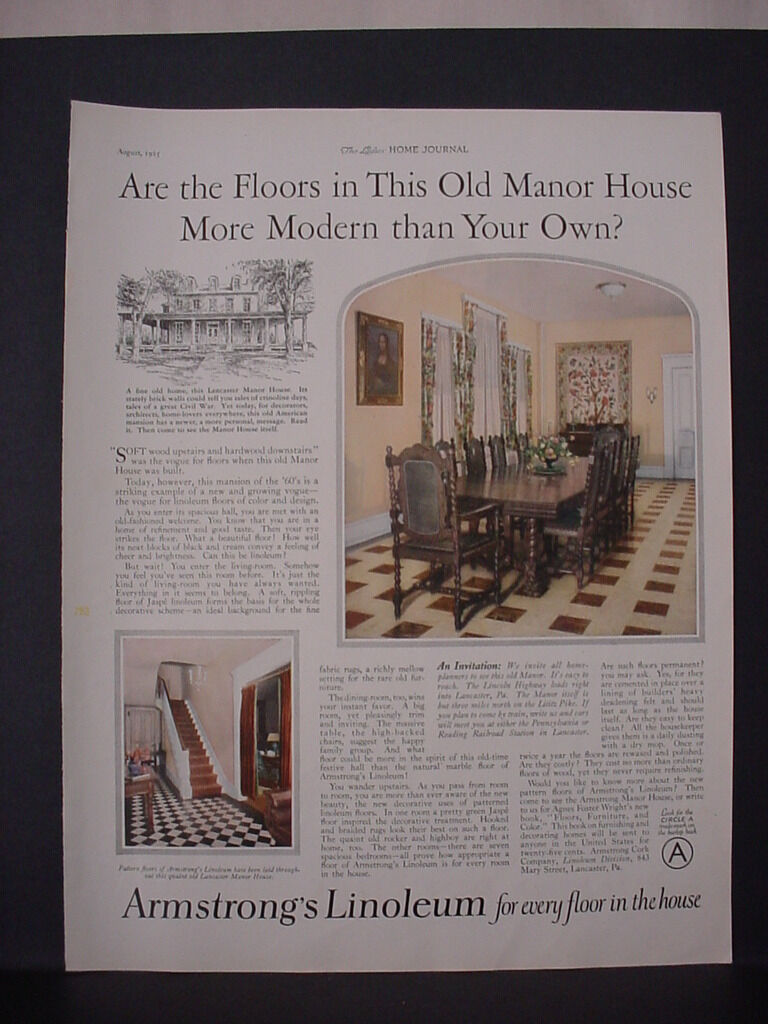 1925 Armstrong\'s Linoleum Floor Flooring Old Manor House Vintage Print Ad 11800