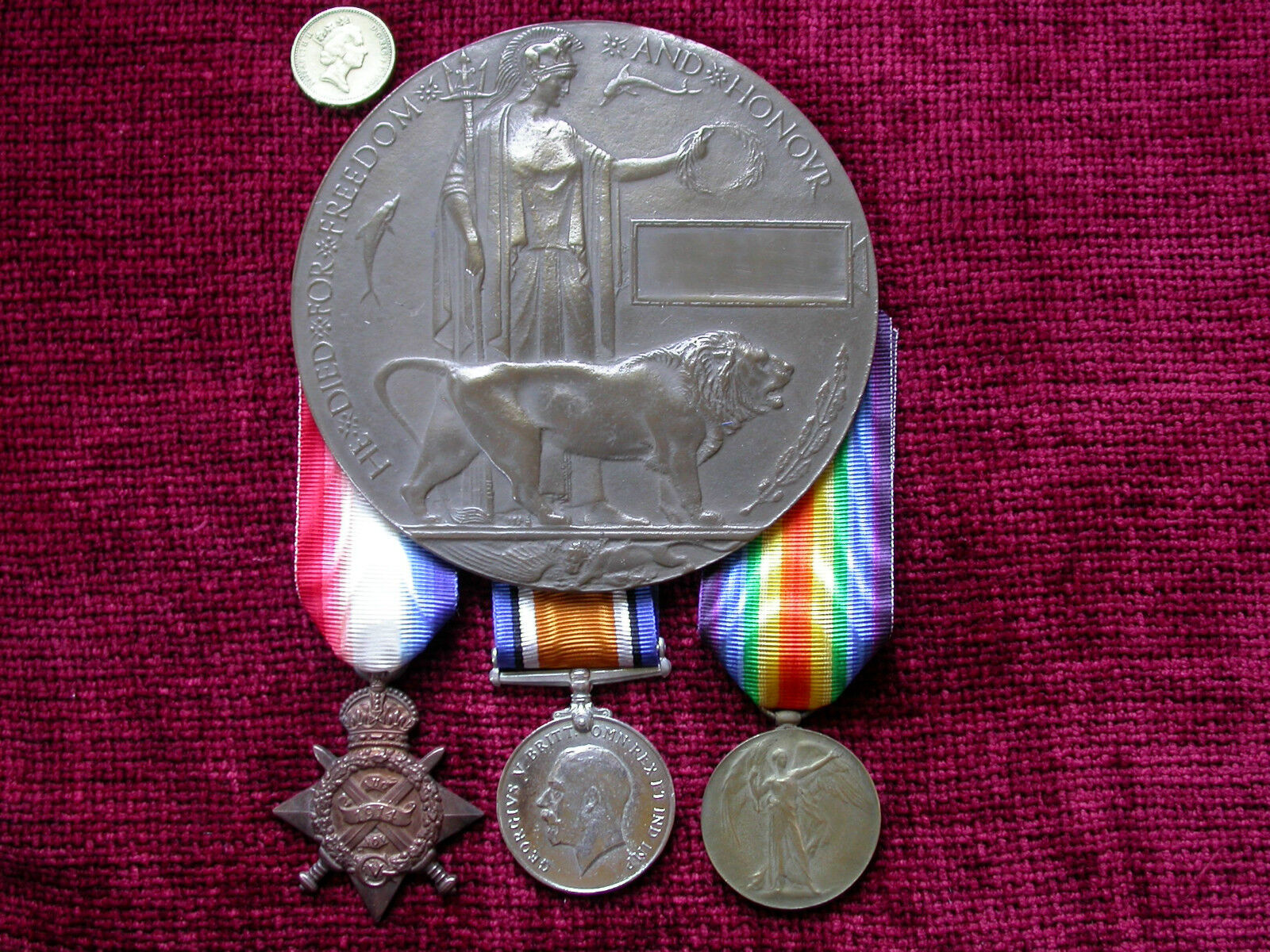 1914 Replica Copy WW1 Casualty Group - Medals & Unamed Memorial  Plaque F/Size