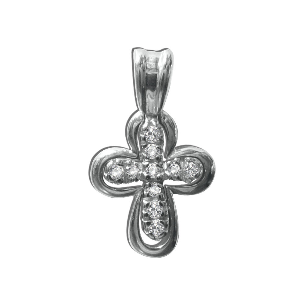 Precious Stars Silver Pave-Set Cubic Zirconia Floating Cross Religious Pendant