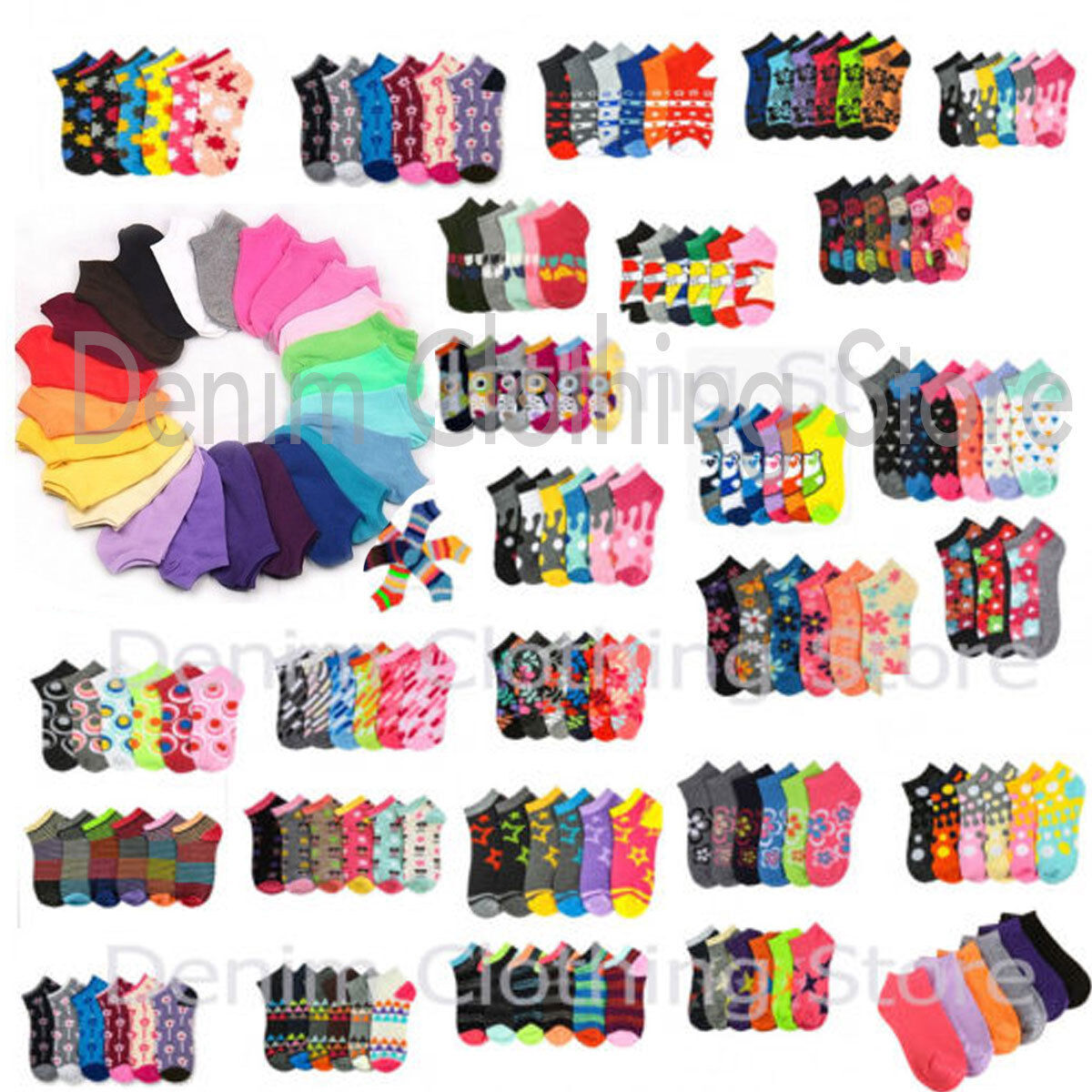 12 24 Women Girl Mixed Assorted Color Designs Ankle Low Cut Socks No Show Lot