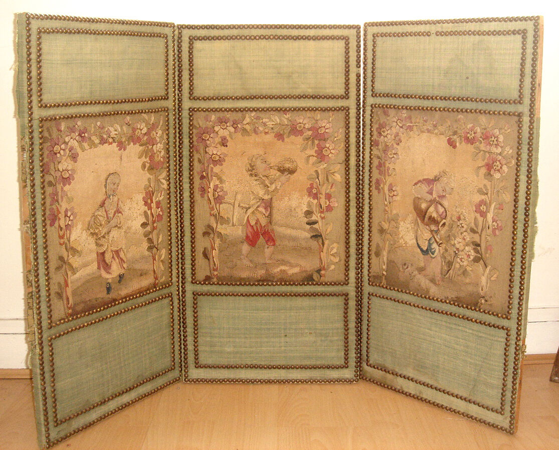 An Exceptional Antique 19th Century 3-Panel French Aubusson Tapestry Firescreen