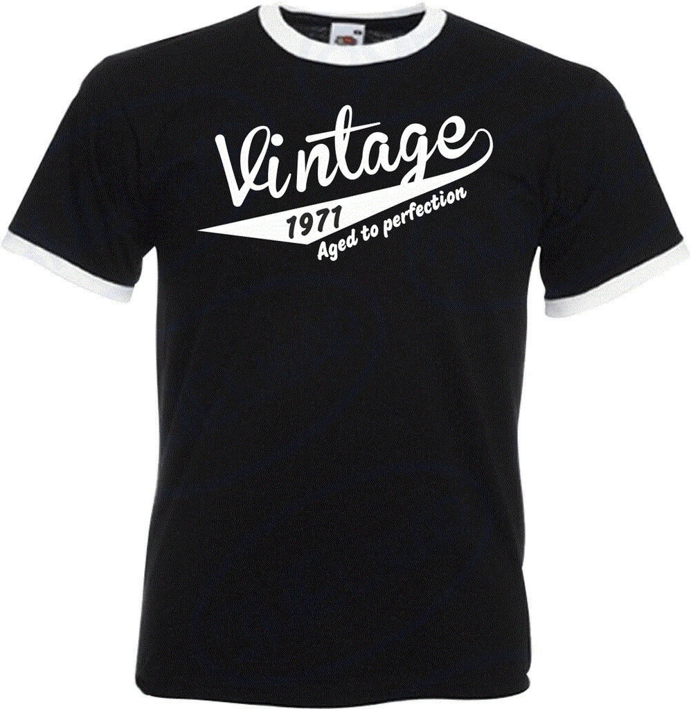 53rd Birthday Gifts Presents Year 1971 Mens Ringer Vintage Retro T-Shirt Aged To