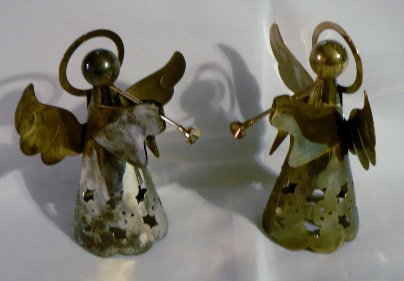 Set of 2 Vintage Angel Christmas Ornament Figurine Silver and Gold Metal