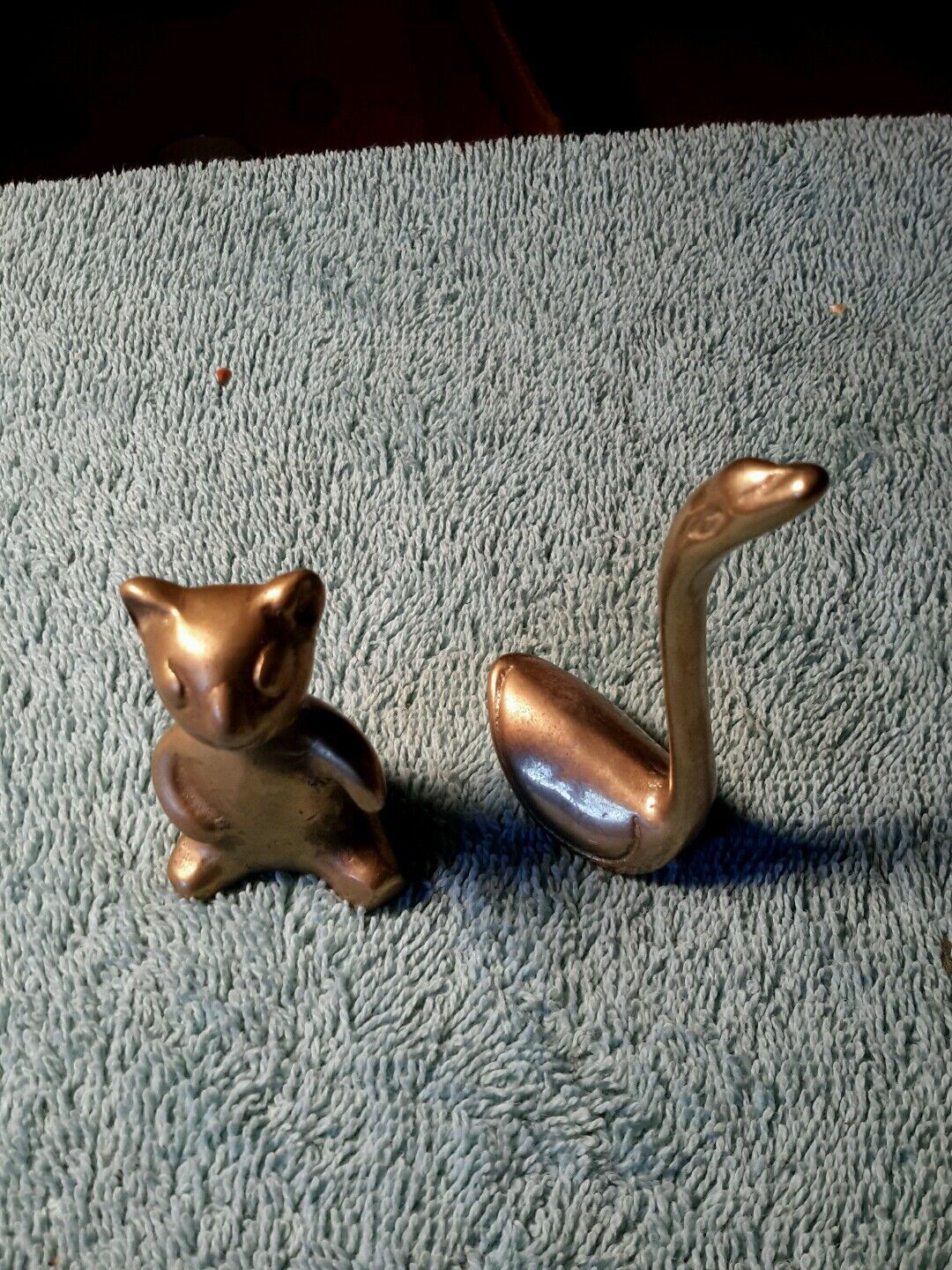 Solid Brass Minature Bear And Swan