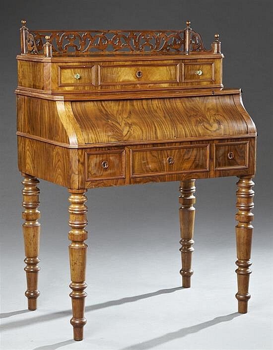 Louis Philippe Carved Rosewood Secretary, 19th c., the pierced 3/4 gal... Lot 69