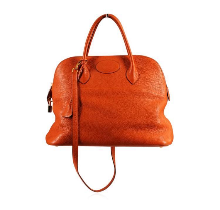 Authentic Hermes Orange Togo Leather Bolide Bag Lot 663