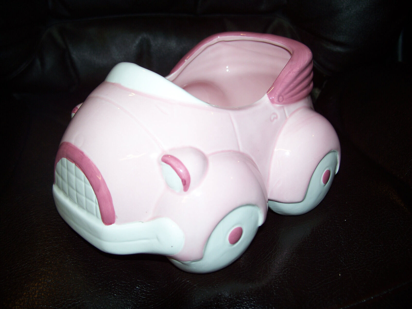 Pink Car Baby Nursery Planter, Candy Dish, Caddy Vtg Napcoware Marked Napco 