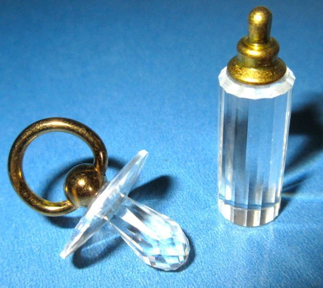 Swarovski Vintage Miniature Baby Bottle & Pacifier Figurines, Retired