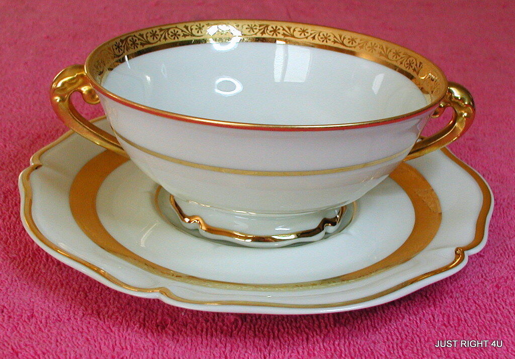 Paul Pastaud Limoges (Gold Embossed) CREAM SOUP & SAUCER SET(s) Exc (4 avail) 