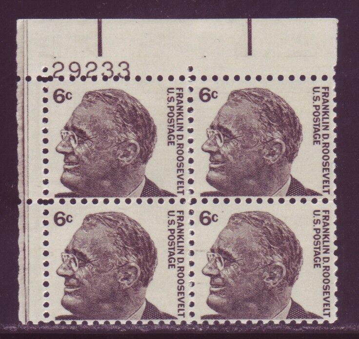 #1284a FRANKLIN D. ROOSEVELT, TAGGED. MINT PLATE BLOCK. F-VF NEVER HINGED 