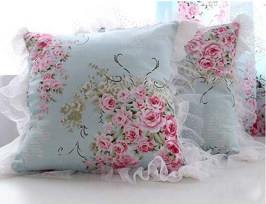 Princess Girl Blue Pillow Cushion Cover* Lace French Country Cottage Shabby Chic