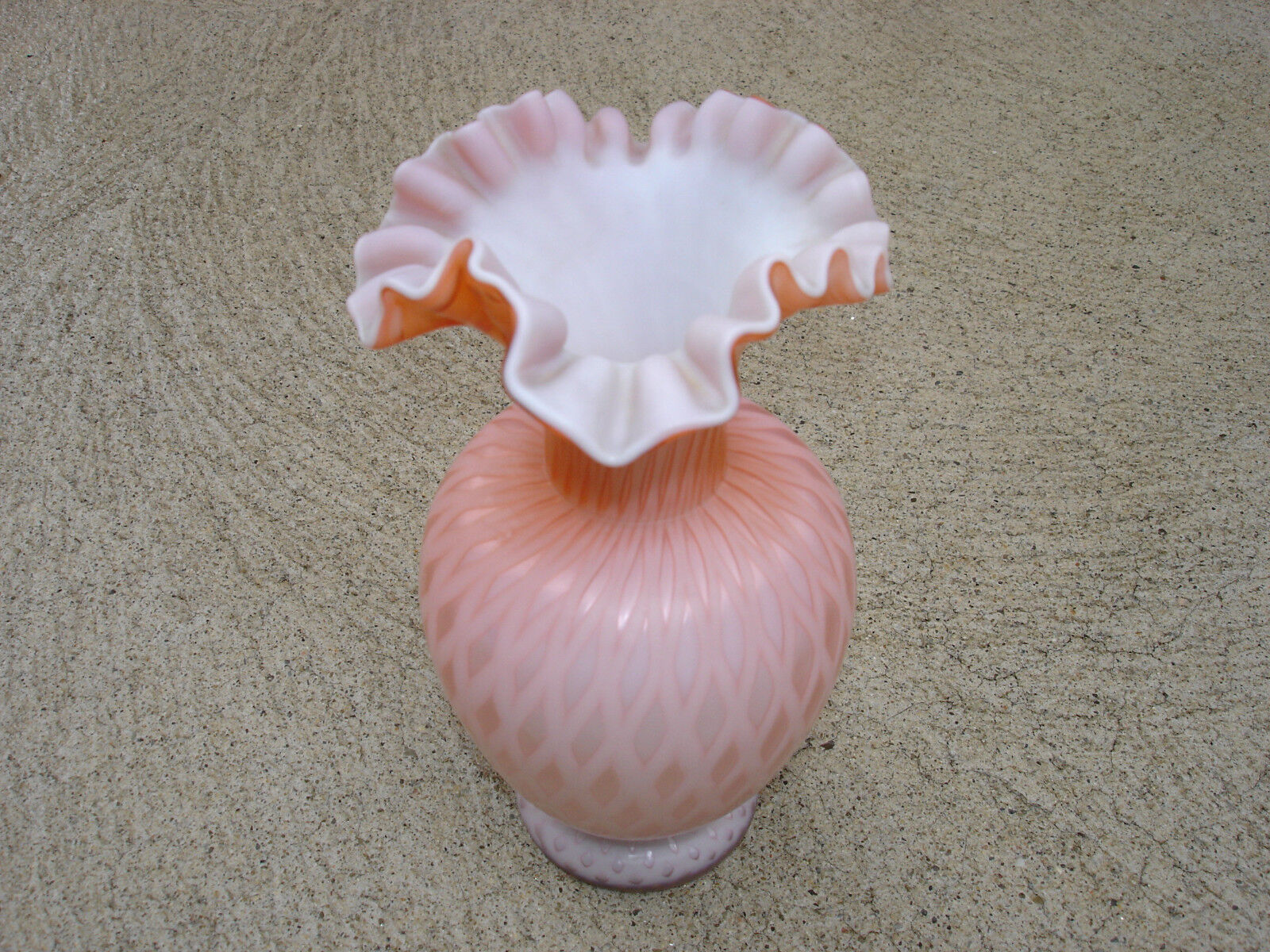 Old Antique Mouth Blown MT. Washington Ruffled Quilted Glass Vase Two Color 6\