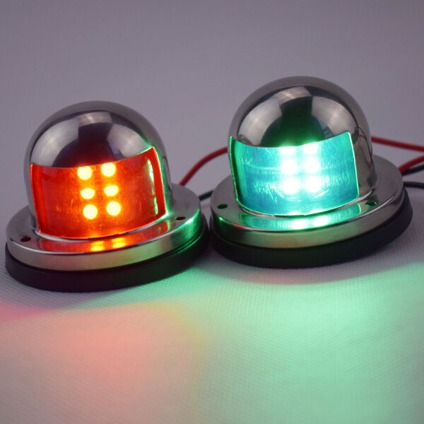 Pair 12V Polished Stainless Steel LED Bow Navigation Lights Red&Green Wide Angle