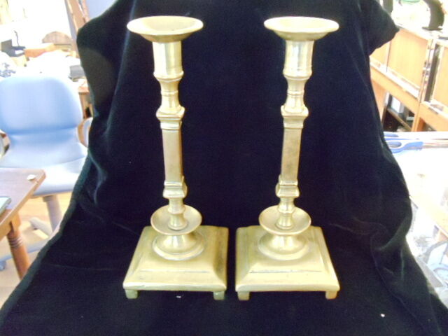 ANTIQUE PAIR BRASS POSSIBLY RUSSIAN CANDLE STICK HOLDER  IMPERIAL
