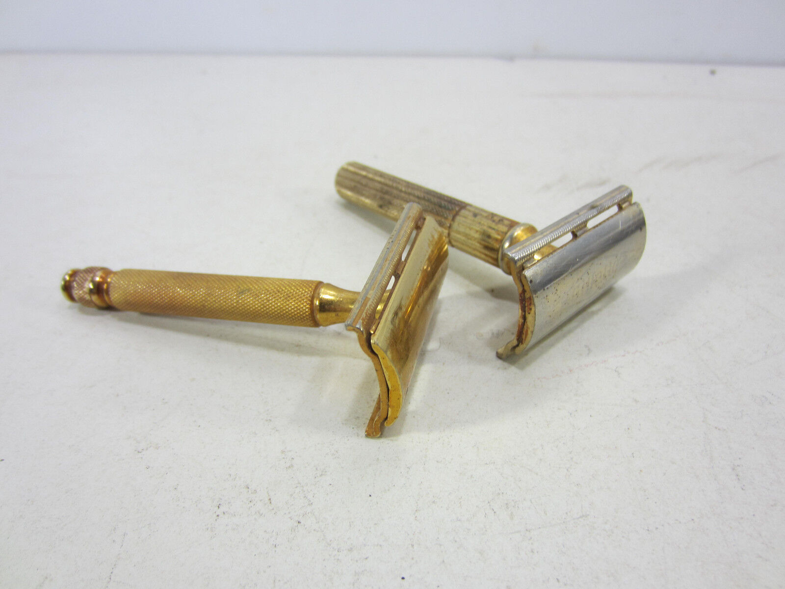 2 Vintage Gillette Gold Toned Safety Razors #12