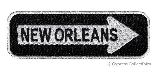 ONE-WAY SIGN PATCH - NEW ORLEANS EMBROIDERED iron-on MARDI GRAS EMBLEM APPLIQUE