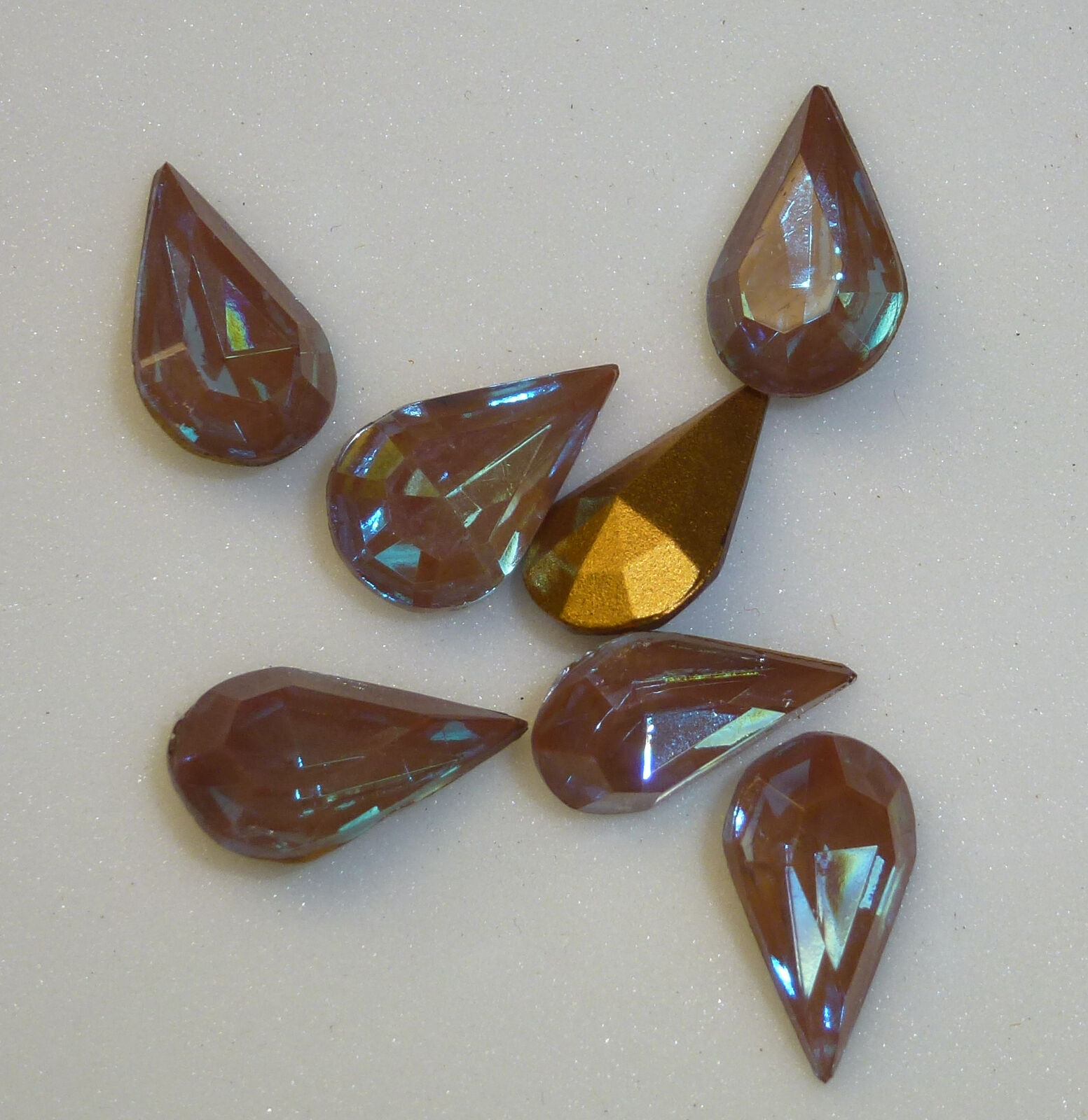 2 Rare Vintage Glass Rhinestones Pear Saphiret Gold TTC Foiled PB 13x8mm F2-1