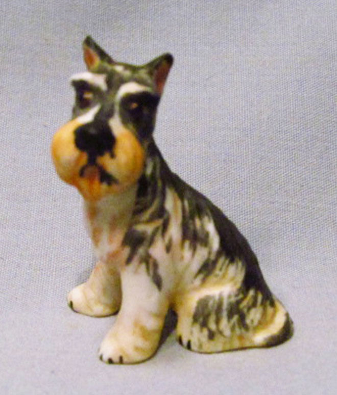 Vintage Miniature Hand Painted Bisque Porcelain Schnauzer Dog Figurine