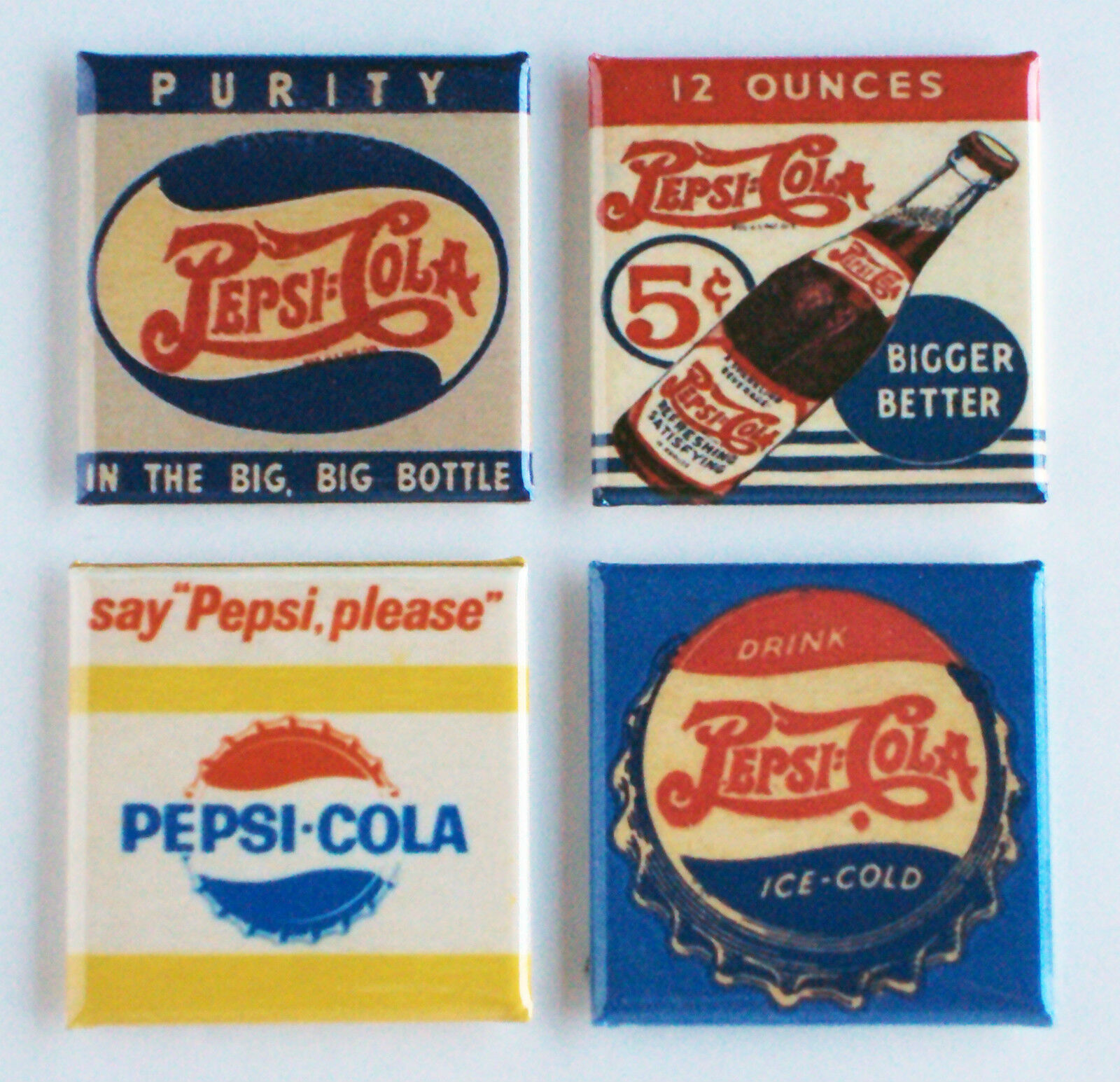Pepsi Cola FRIDGE MAGNET Set say please sign soda matchbook purity bottle cap