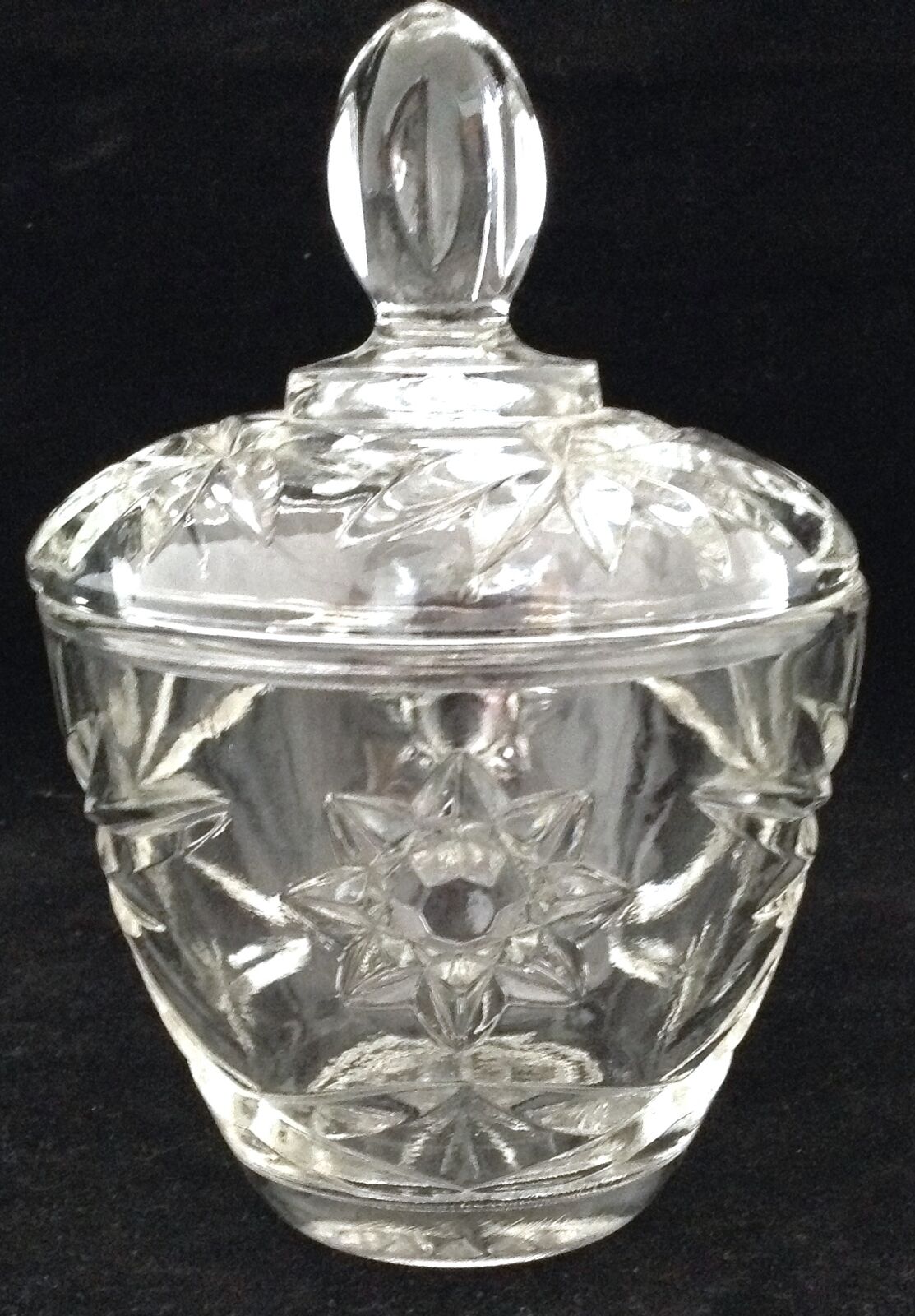 Vtg EAPC Sugar Bowl & Lid Star of David Early American Prescut Clear Glass EUC