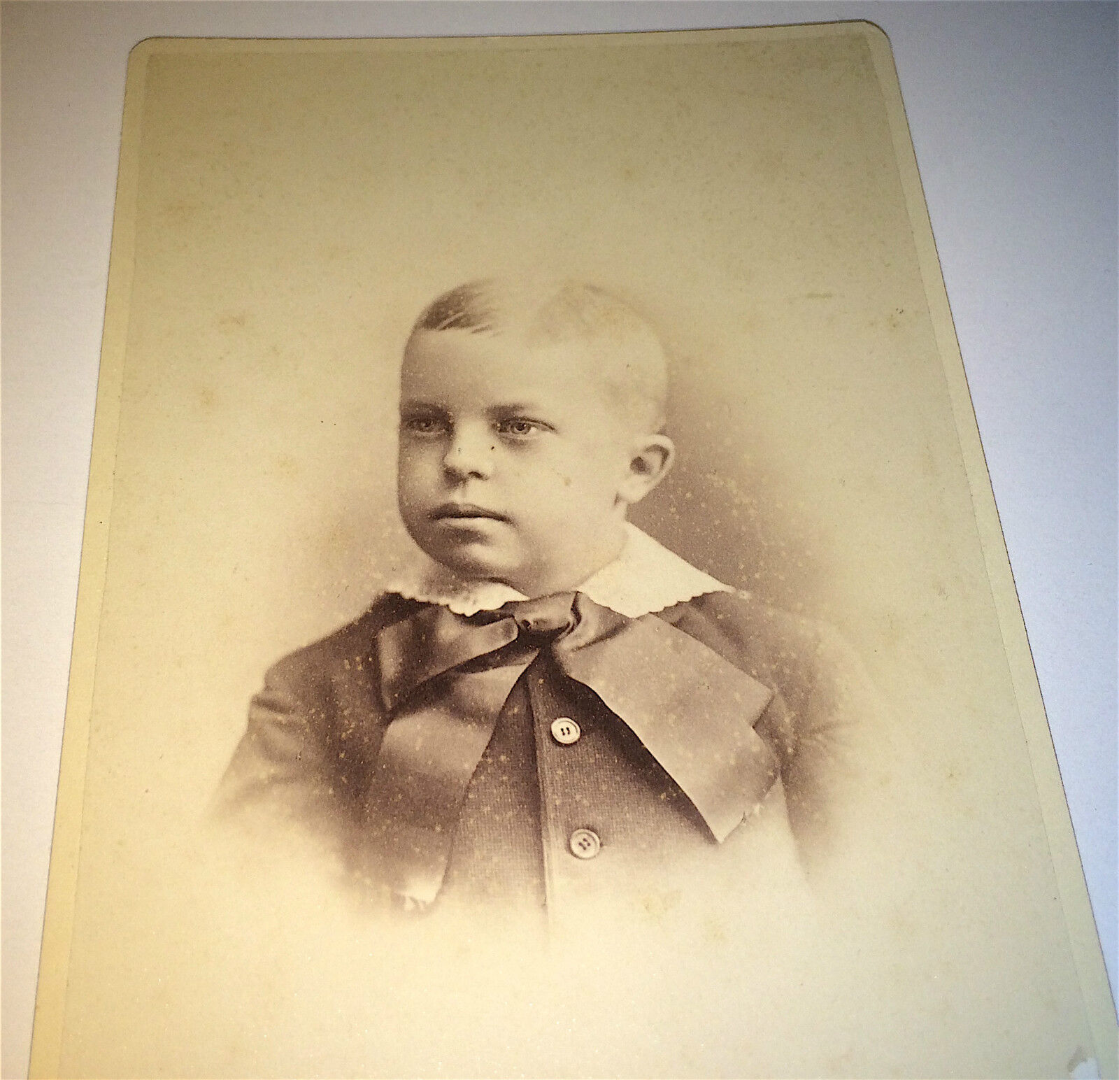 Antique Victorian Nice Young Boy, Big Bow Old Buffalo, New York Cabinet Photo