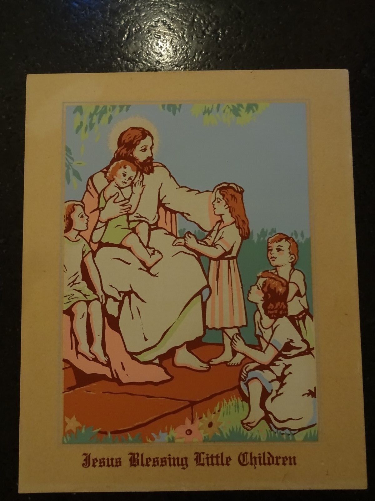 Vtg 8x10 Print JESUS BLESSING LITTLE CHILDREN Pastel Colors Perfect For Framing