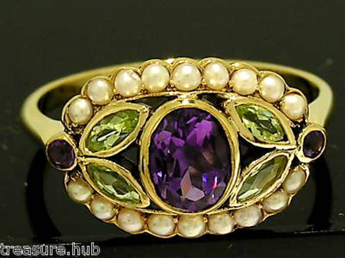 C1185- GORGEOUS 9ct Solid Gold NATURAL Amethyst & Peridot Ring made in your size