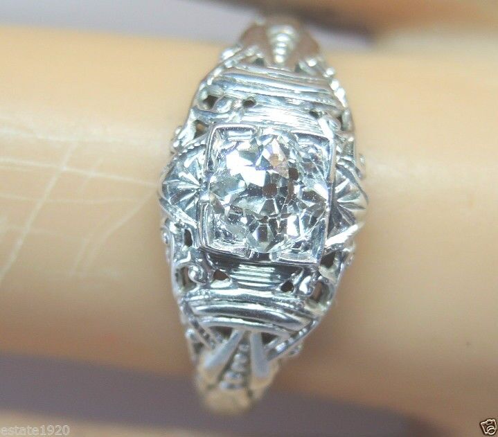 Antique Art Deco Diamond Engagement Ring 18K White Gold Ring Size 5 EGL USA Fine