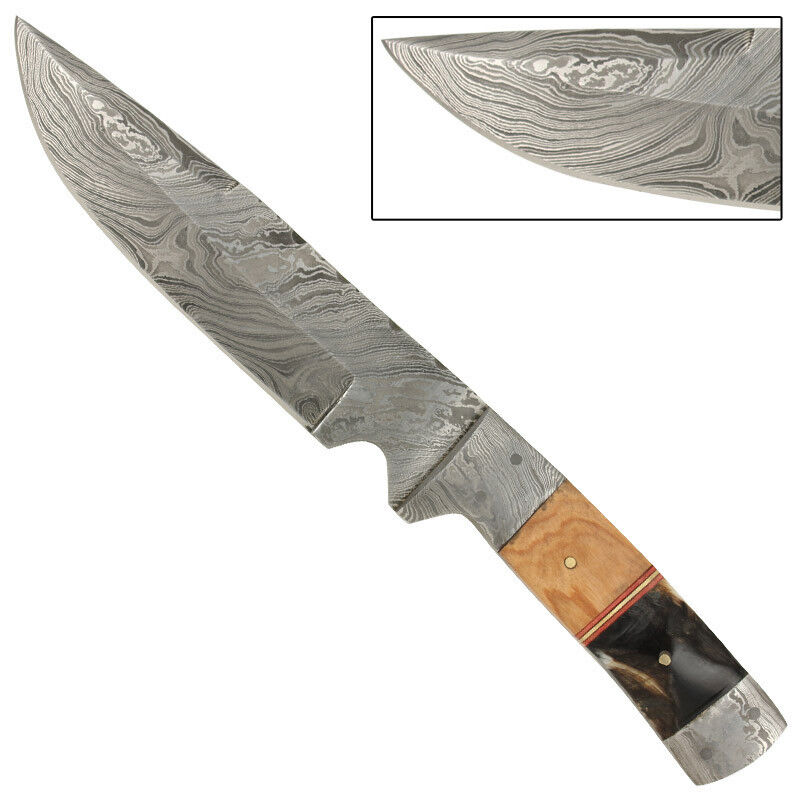  Full Tang Olive Wood Ram Horn Handle Hand Forged Damascus Steel Blade Knife 