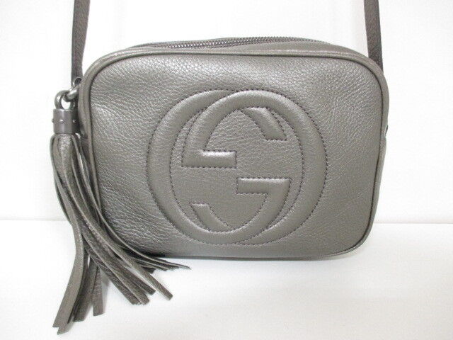 Authentic GUCCI Khaki Soho Disco Bag 308364 Leather Shoulder Bag w/ Dust Bag