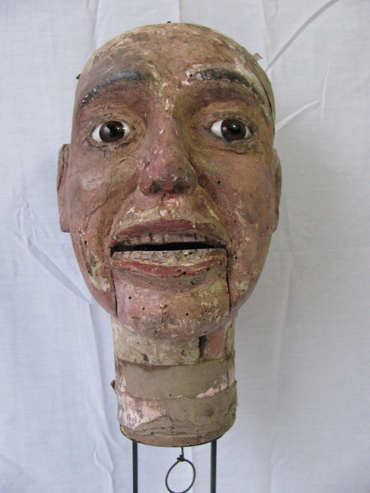 Antique Folk Art Hand Carved Wooden Ventriloquist Dummy Head