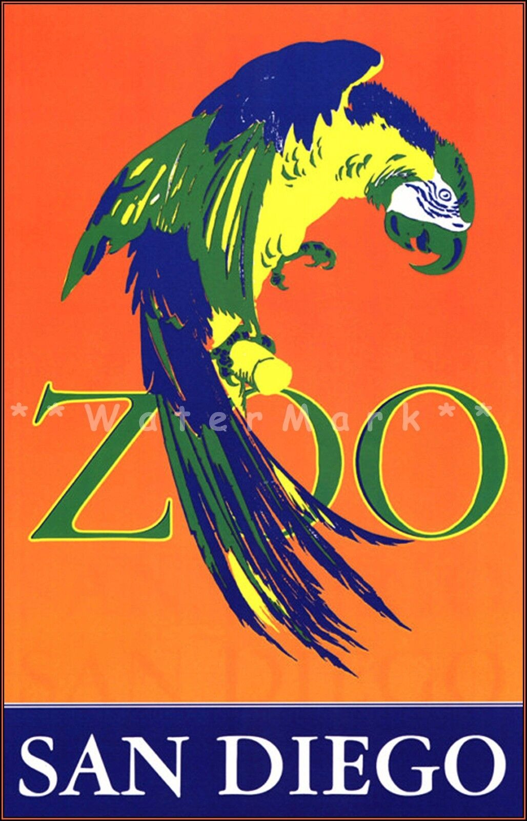San Diego Zoo California 1960 Parrot Vintage Poster Print Art Retro Travel Art