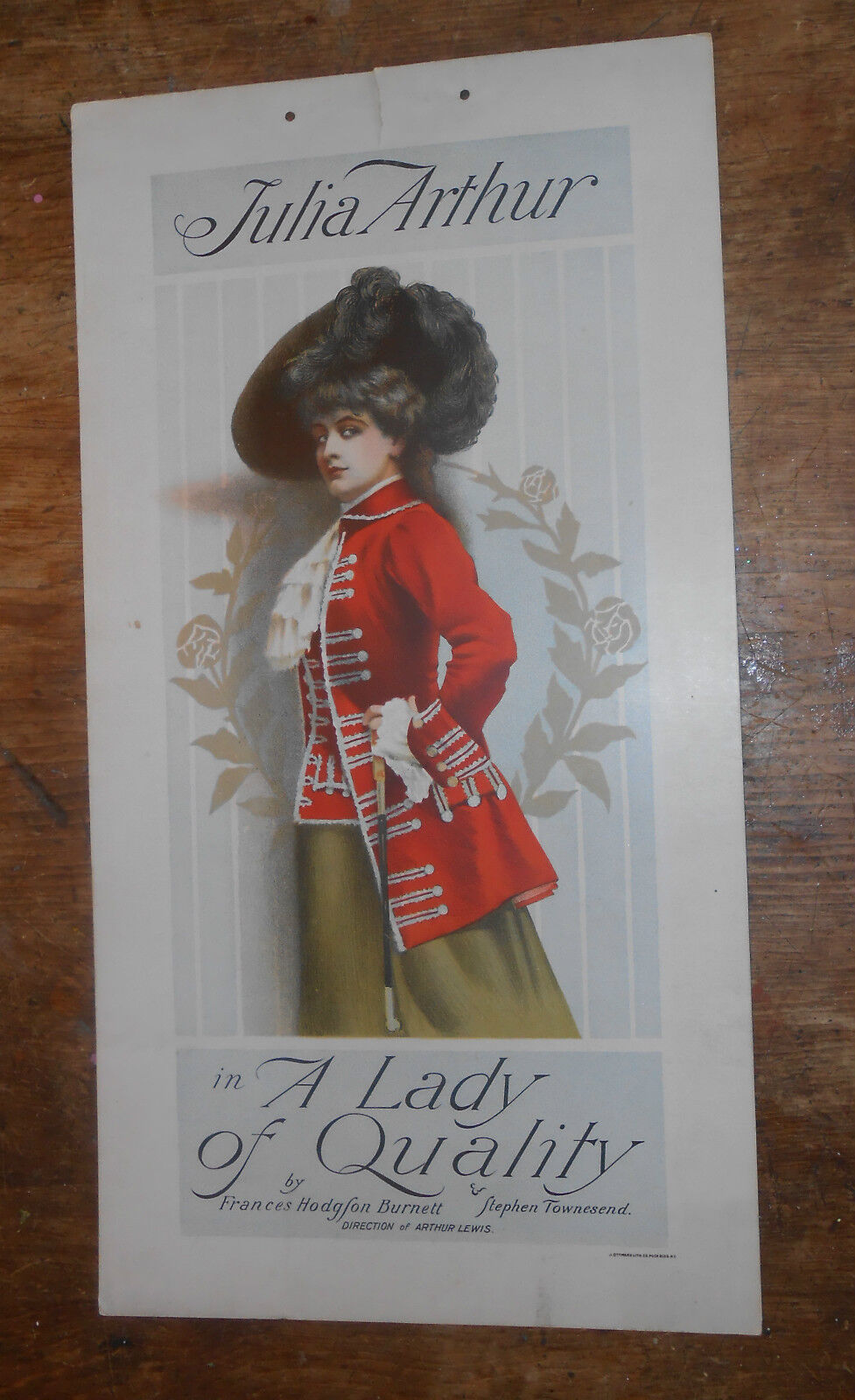 original 1897 lithographed sign Julia Arthur on A Lady of Quality