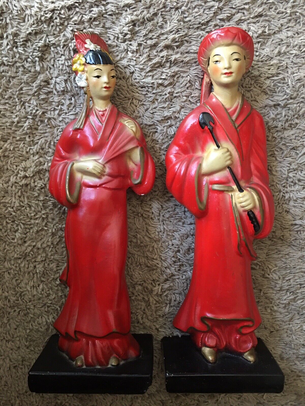 Vtg Pair (2) Japanese Porcelain Statues Geisha in Kimono  Nice Collectible Items