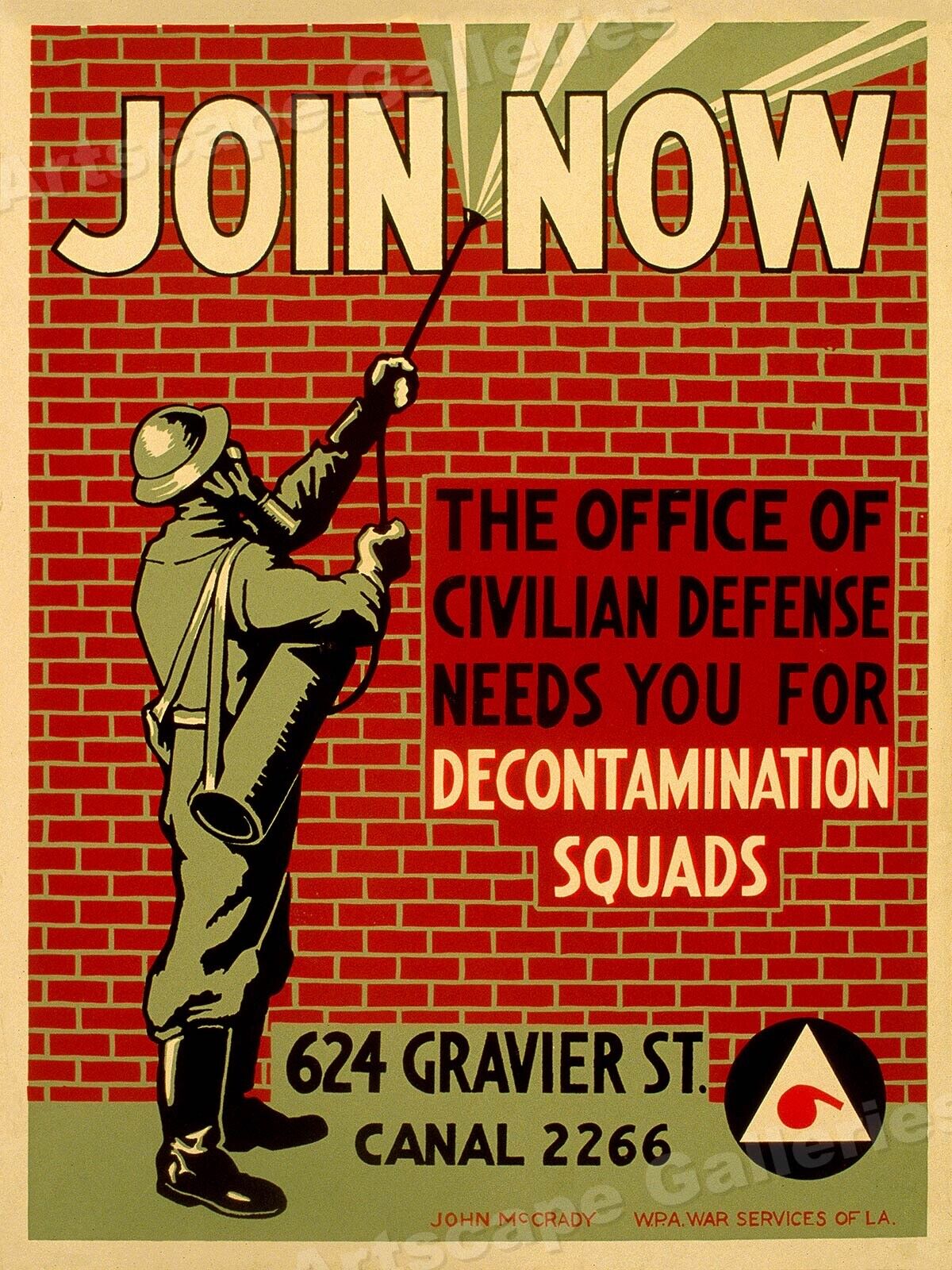 Join Now  1940s Civilian Defense Vintage Style WPA Poster - 20x28
