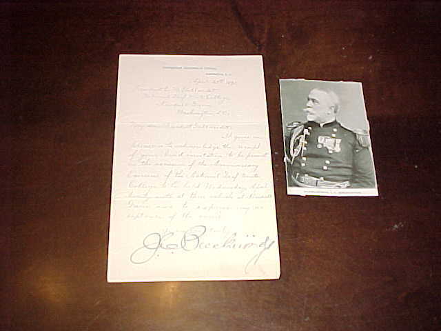 Joseph C Breckinridge Autographed Signed Hand Written Letter Civil War General