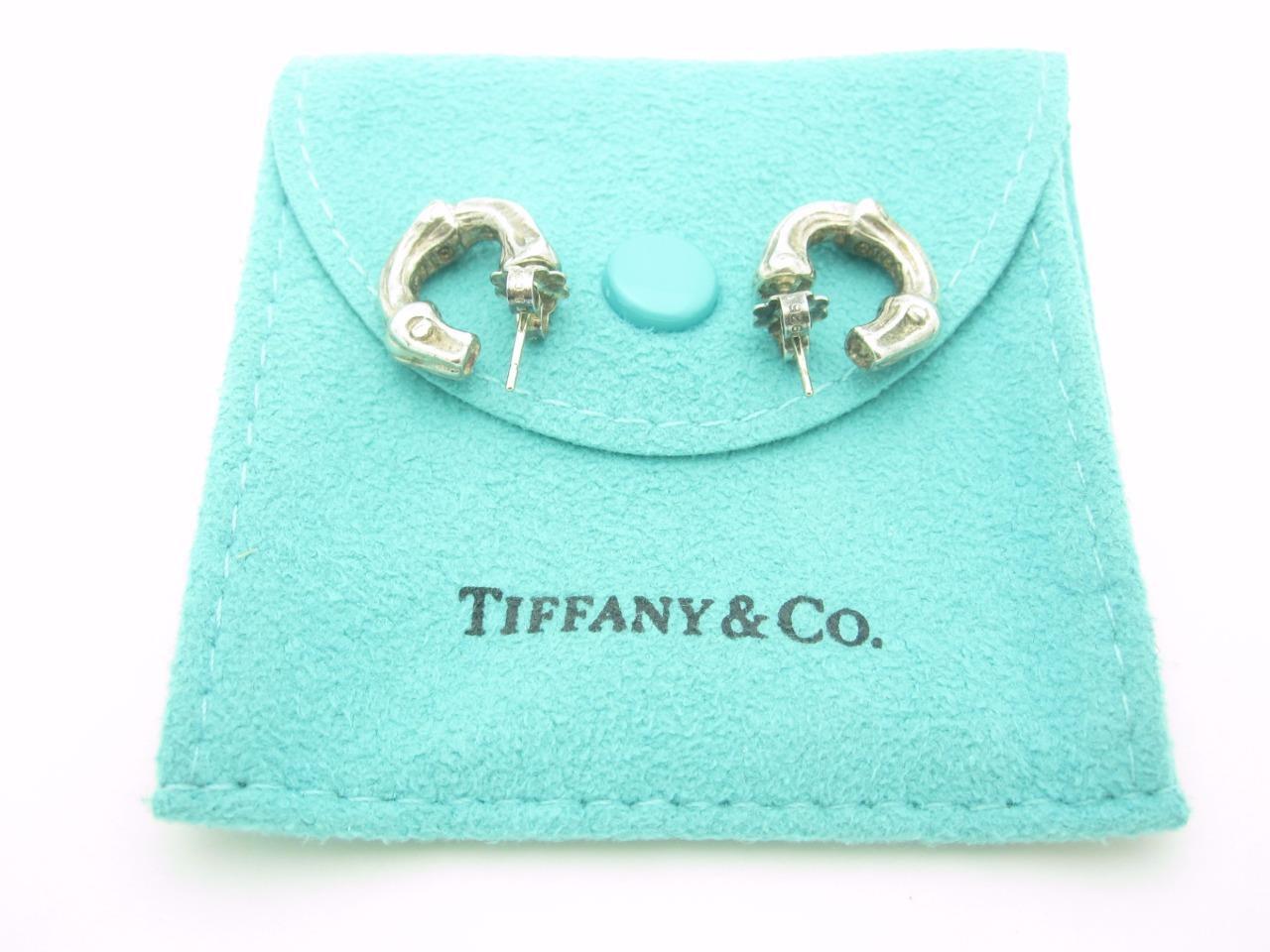Tiffany & Co. Sterling Silver Small Bamboo Hoop Huggie Earrings