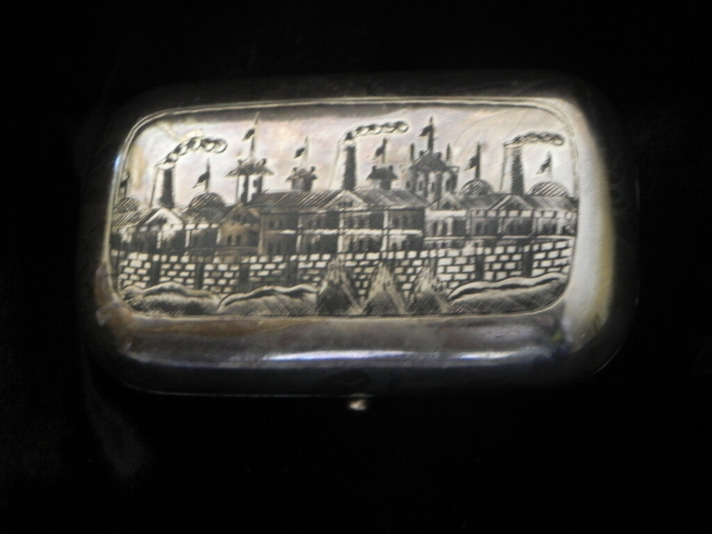 Signed Antique Russian 84 Silver Niello Cigarette Case Moscow Kremlin Red Square