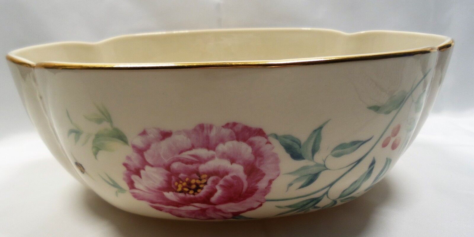 Lenox Morningside Cottage Large Serving Bowl Centerpiece Bowl Florals Gold Trim