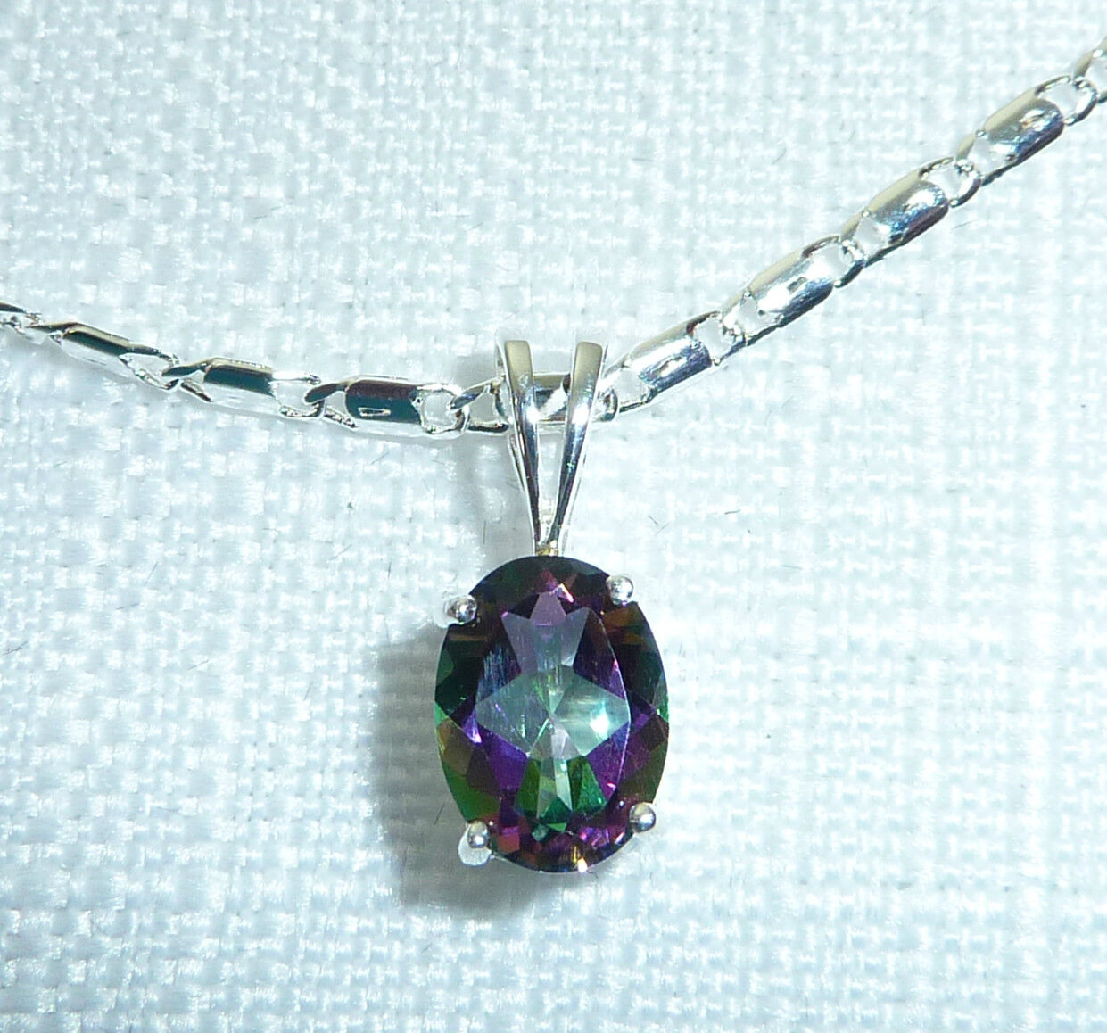 1.54CT Mystic Fire Topaz 925 Sterling Silver Solitaire Necklace/Pendant