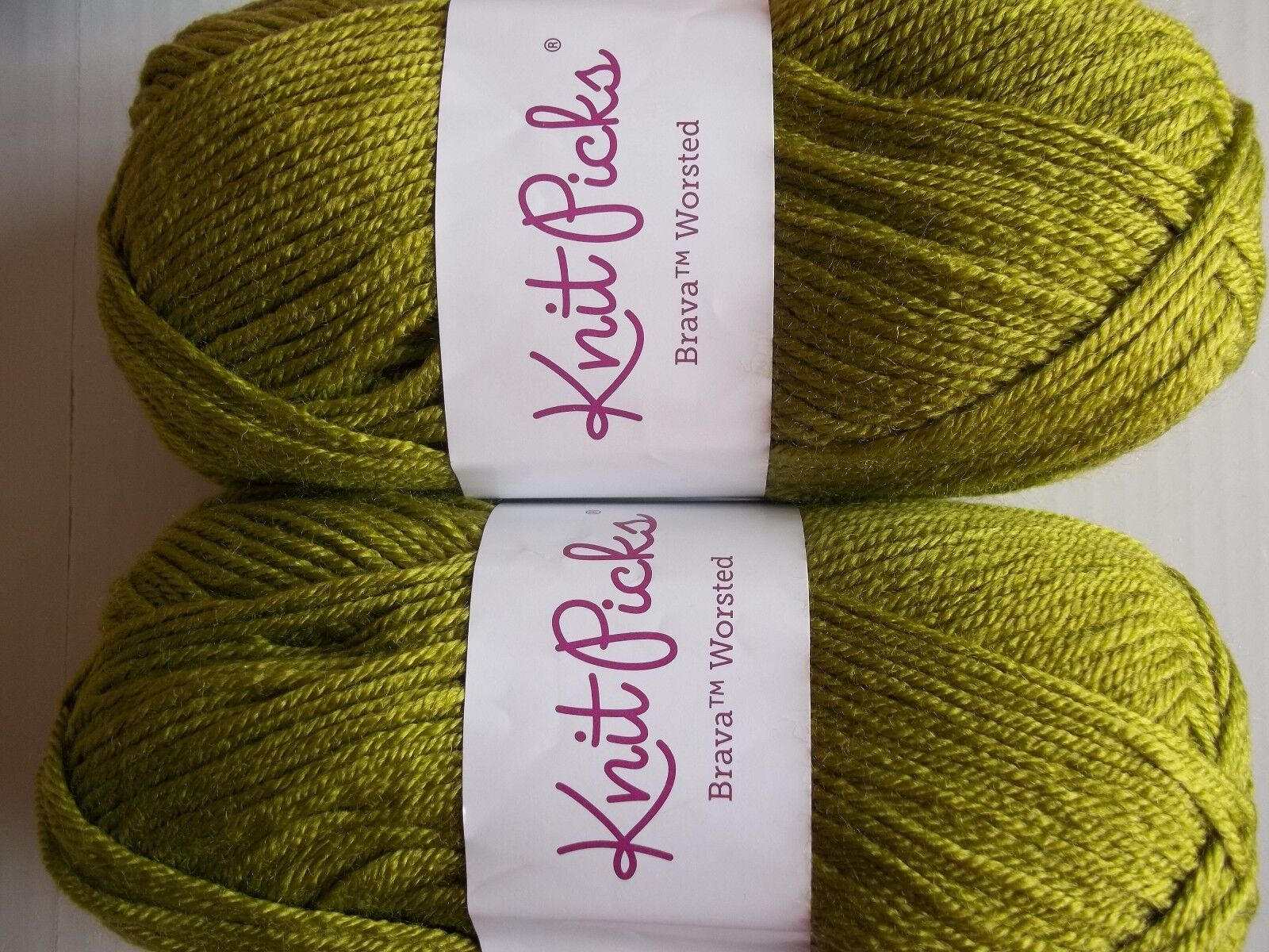 Knit Picks Brava Worsted yarn, Avocado, lot of 2 (218 yds each)