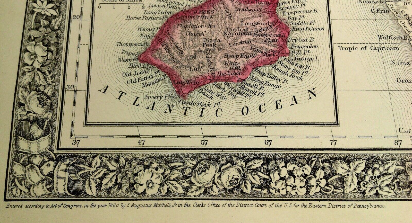 1860 Mitchell\'s Huge Hand Tinted Map AFRICA Recent Discoveries ST. HELENA Island