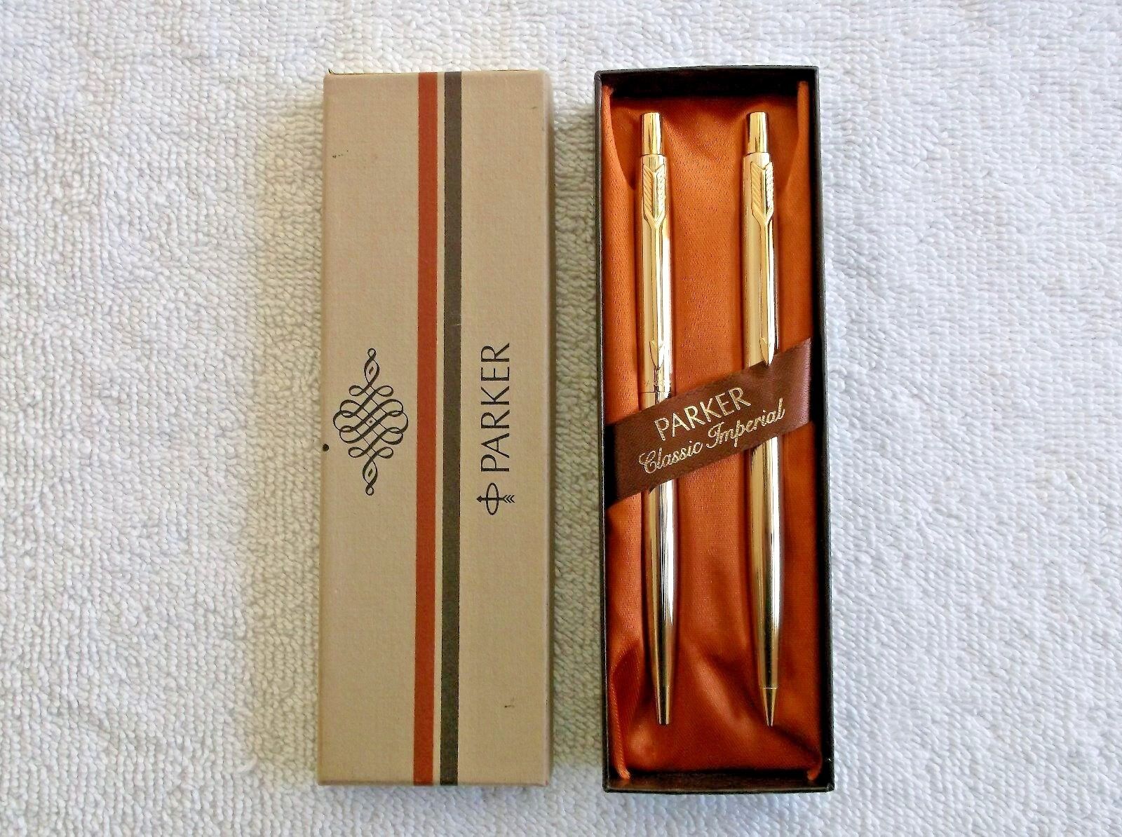 VINTAGE PARKER CLASSIC IMPERIAL GOLD BALLPOINT PEN & .9mm PENCIL SET NEW IN BOX 