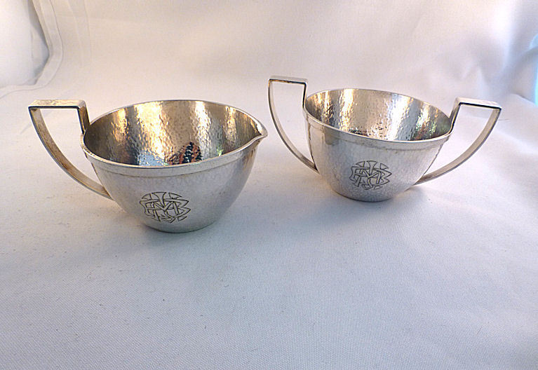 Marshall Fields Hand Hammered Colonial Sterling 2PC Creamer & Sugar