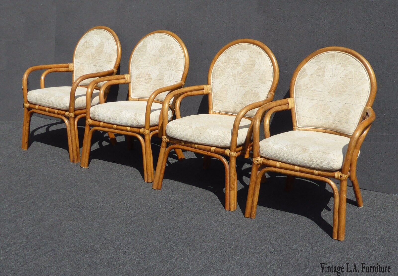 Four Vintage Tiki Palm Beach White Bentwood Dining Chairs Mid Century Modern