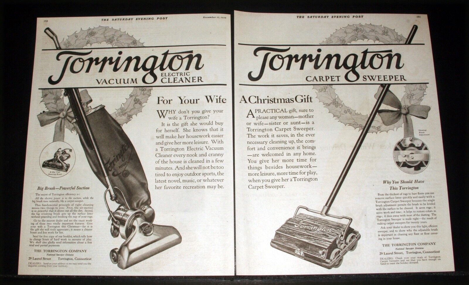 1920 OLD MAGAZINE PRINT AD, TORRINGTON VACUUM CLEANERS, A CHRISTMAS GIFT, WIFE