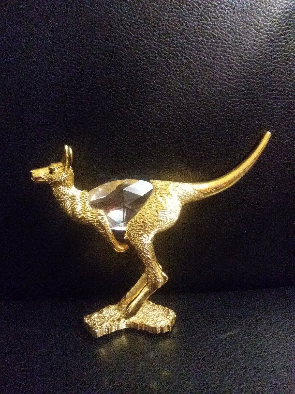 Gold Plated Kangaro Figurine Austrian Crystal. Pewter X-L-R Reg Design.