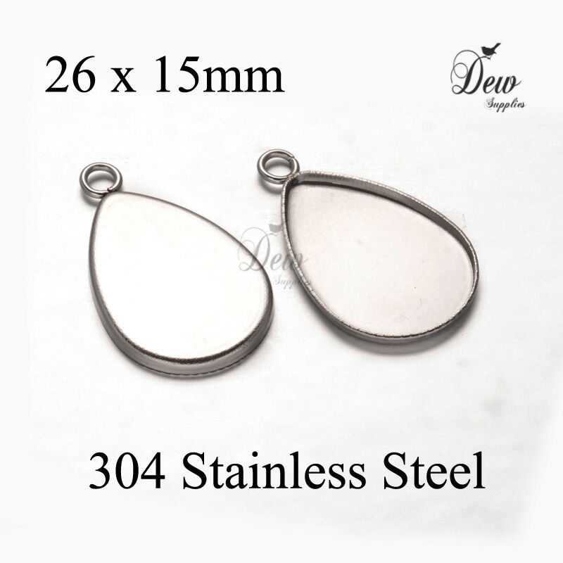 20 x 304 stainless steel drop pendant tray bezel cabochon setting 21mm x 15mm